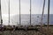 Multihull trimaran charter school boats on the sandy beach in Cap Ferret in arcachon basin bay