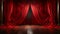 Multilayered Red Velvet Theatre Curtains and Wooden Stage Floor. Generative AI