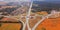 Multilevel transport interchange. Autumn landscape. top view