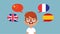 Multilingual Child Speaking English, Chinese, French and Spanish Vector Cartoon