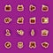 Multimedia computer icon set isolated on purple