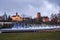 Multimedia fountain park during the sunset, Warsaw, Poland