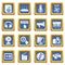 Multimedia internet icons set blue square vector