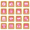 Multimedia internet icons set pink square vector