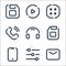 Multimedia line icons. linear set. quality vector line set such as email, settings, smartphone, headphones, call, resize, video