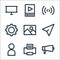 multimedia line icons. linear set. quality vector line set such as megaphone, printer, user, send, image, gear, wifi, player