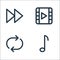 Multimedia line icons. linear set. quality vector line set such as music, rotate, video