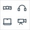 Multimedia line icons. linear set. quality vector line set such as video camera, laptop, headphones