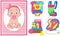 Multinational children, kids playing, baby care objects, newborn items supplies, set of icons
