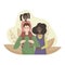 Multinational happy family. Husband European, wife Black woman and daughter. girl sitting on her father`s shoulders. The concept o