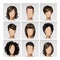 Multinational Male Female Face Avatar Profile Heads Hairs Icon Set