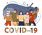 Multinational people in medical masks at abstract background, stop spreading covid19, world pandemy