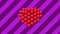 Multiple balloons forming a heart in the center on background with purple stripes