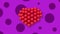 Multiple balloons forming a heart in the center on purple background with spots