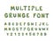 Multiple bright colors grunge font alphabet on white