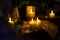Multiple candles arrangement in dark room