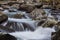 Multiple cascades of water across lichen covered rocks in the Great Smoky Mountains