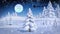 Multiple christmas concept icons and snow falling over winter landscape against moon in night sky