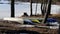 Multiple Colorful Kayaks and Canoes Parked on a Beach in Espoo during Spring