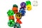 Multiple colorful role playing dices lying on backgroun