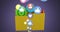 Multiple digital icons floating against folder icon on purple background