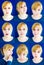 Multiple faces of funny blond woman