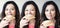 Multiple faces of same woman eating pastry
