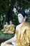 Multiple golden buddhas in the forest in bago myanmar