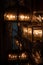 Multiple Hanukkah menorahs burning candles on the eighth night of the Festival of Lights.