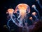 Multiple jellyfish swim gracefully in the water