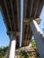 Multiple Lane Highway  bridge with reinforced concrete columns. Bottom view