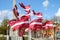 Multiple Latvia flags waving in wind