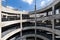 A multiple level circular parking garage ramp.