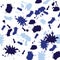 Multiple light and dark blue splats and splodges on white background