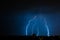 Multiple lightning bolts above Bucharest