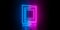 Multiple modern futuristic abstract blue, red and pink neon glowing light squares frames rotated in dark room background with