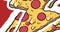 Multiple red heart floating against multiple pizza slice icons in seamless pattern