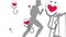 Multiple red heart and stethoscope icons against silhouette of a man running on treadmill