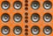 Multiple Rows of Sound Speakers, Led Light Strips on Orange Background