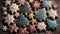 Multiple rustic looking Christmas cookies on a wooden table