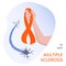 Multiple sclerosis ribbon poster with damaged neuron