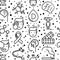 Multiple sclerosis seamless pattern with thin line icons of symptoms and treatments: disorientation, heredity, neuron myelin