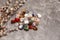 Multiple semi precious gemstones on board. Gemstones crystal minerals