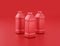 Multiple shiny red, single color plastic milk or juice containers in a row in red background, flat colors, 3d rendering