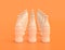 Multiple single color white glass soda bottle in a row on yellow orange background, flat colors, single color cola bottles, 3d