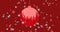 Multiple snowflakes and stars icons falling over hanging bauble decoration on red background