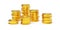 Multiple stacks of gold money coins over white background, wealth, savings or finance concept