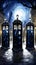 Multiple TARDIS, from Doctor Who, space-time machine, blue police phone call box, Generative AI