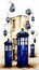 Multiple TARDIS, from Doctor Who, space-time machine, blue police phone call box, Generative AI