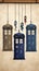 Multiple TARDIS, from Doctor Who, space-time machine, blue police phone call box, Generative AI